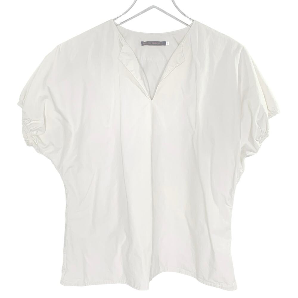 Harvey Faircloth 2 100% Cotton Split Neck Short Sleeve Top Ecru Beige